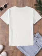 Fiyonk Baskılı Oversize Bisiklet Yaka T-shirt - Beyaz resmi